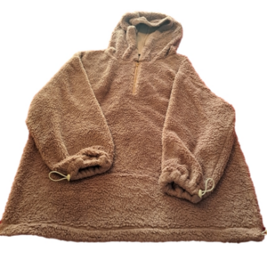 Women's sz L sherpa type pullover with top zipper. Has pockets & hood. GUC